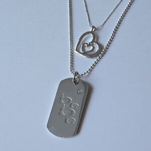 Bebe Vintage Silver Heart and Tag Pendant Necklace - NWT
